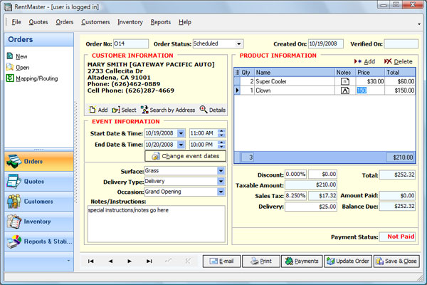 RentMaster 2.10 software screenshot
