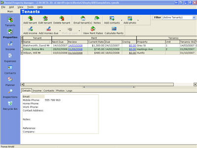Rental Property Manager 2.30 software screenshot