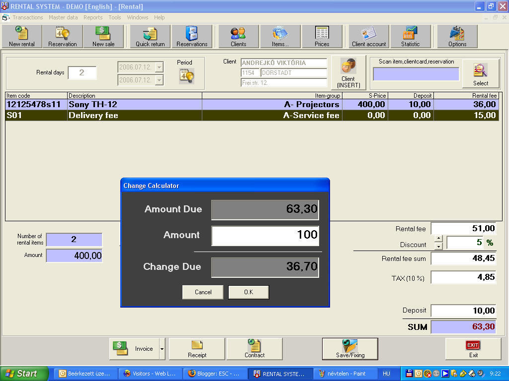 Rental Software 4.13.8 software screenshot
