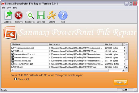 Repair Powerpoint Presentation Utility 5.0.1 software screenshot