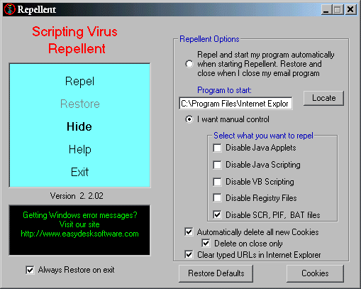 Repellent 2.3.04 software screenshot
