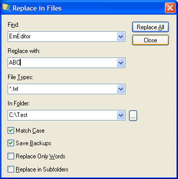 Replace in Files 1.01 software screenshot