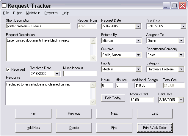 Request Tracker 3.2 software screenshot