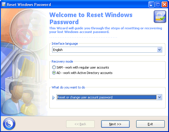Reset Windows Password 7.1.0 software screenshot