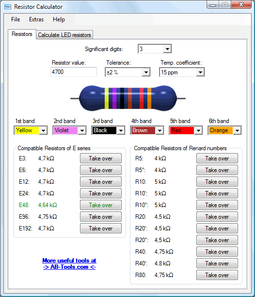 Resistor Calculator 1.0.8 software screenshot