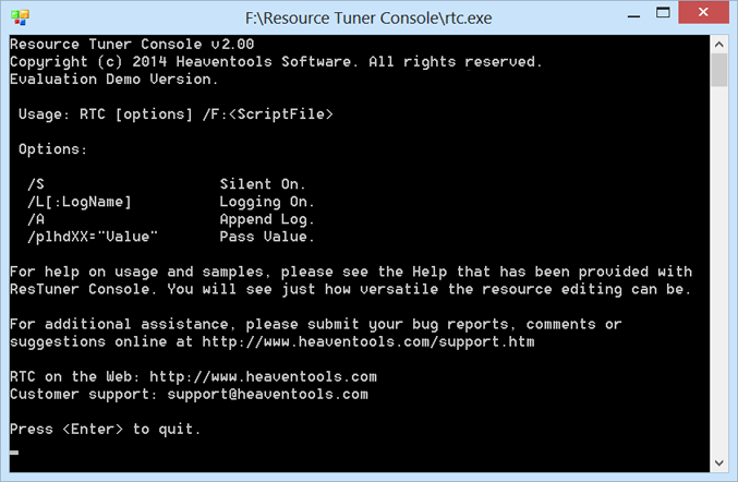 Resource Tuner Console 2.03 software screenshot