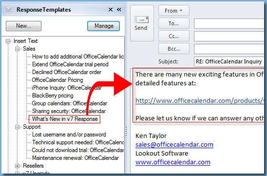 Response Templates for Microsoft Outlook 2.0.0.0 software screenshot