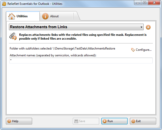 Restore Attachments from Links 2.5 software screenshot
