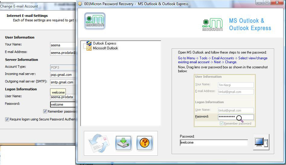 Restore Outlook Password 3.0.1.5 software screenshot