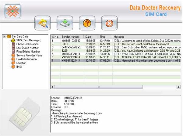 Restore SIM Card Data 3.0.1.5 software screenshot