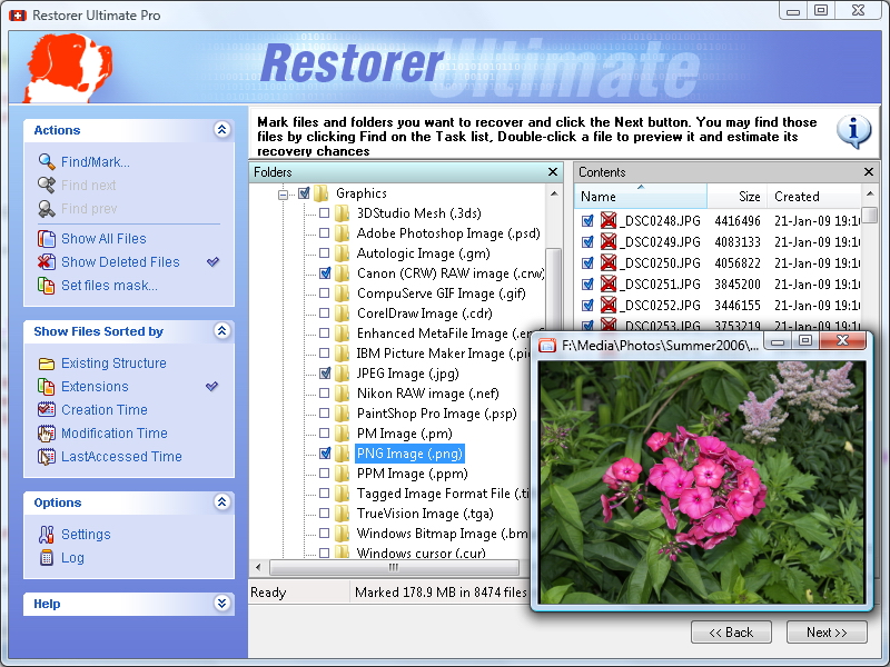 Restorer Ultimate 9.1.809321/21/06/2016 software screenshot