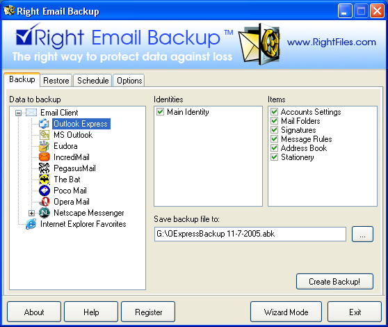 Right Email Backup 2.6 software screenshot