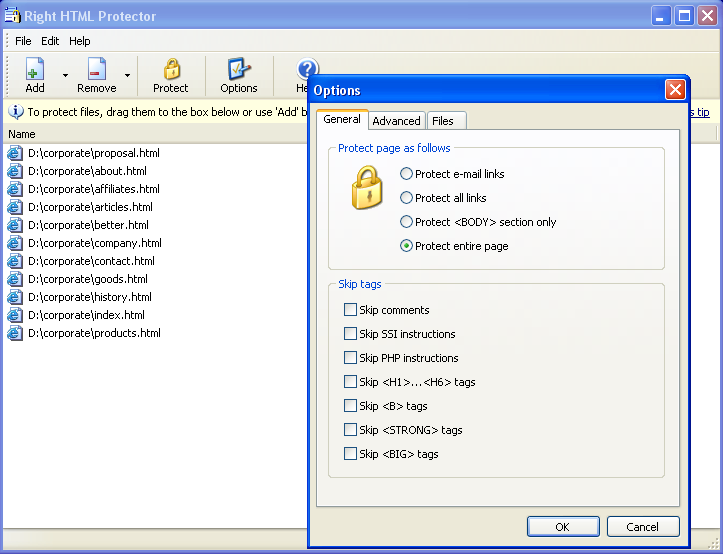 Right HTML Protector 3.0 software screenshot