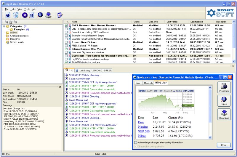 Right Web Monitor Pro 2.5.194 software screenshot