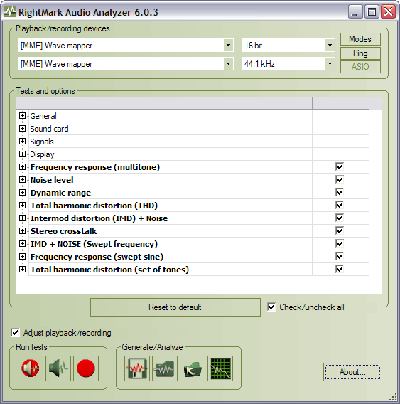 RightMark Audio Analyzer 6.4.1 software screenshot