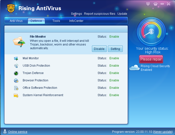 Rising Antivirus 23.01.51.84 software screenshot