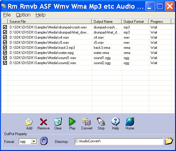 Rm Rmvb ASF Wmv Wma Mp3 Audio Converter 2.29 software screenshot