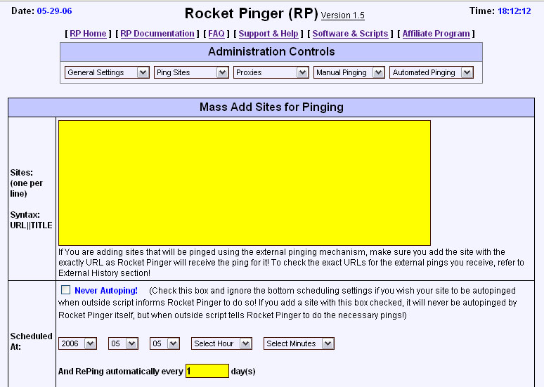 Rocket Pinger 1.5 software screenshot