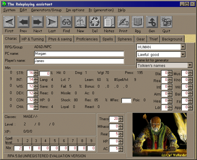 Roleplaying Assistant 7.13c software screenshot