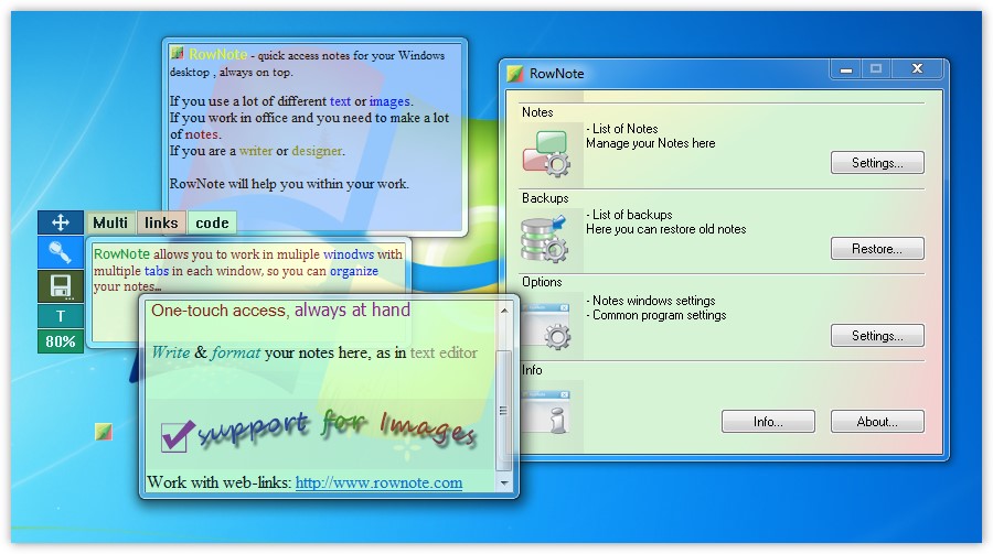 RowNote 1.1 software screenshot