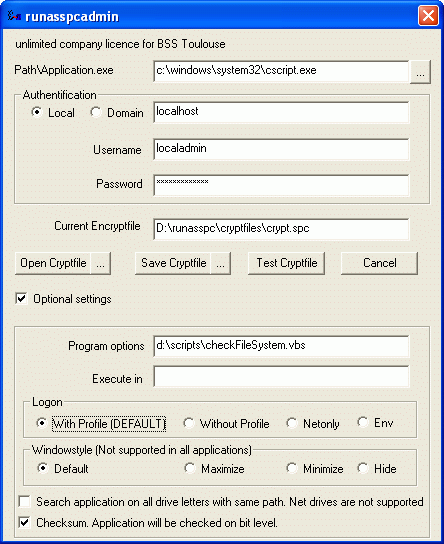 RunasSpc 2.09 software screenshot