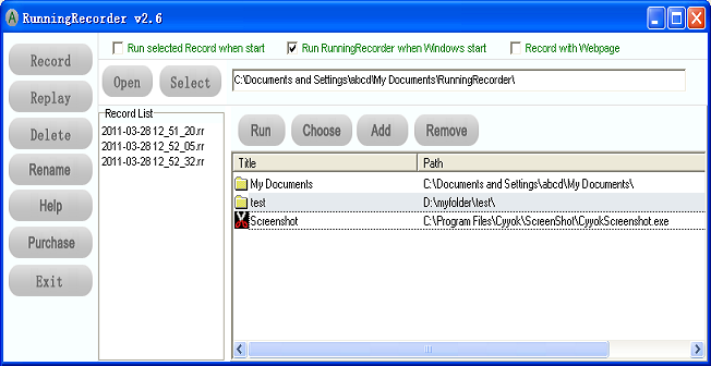 Running Recorder 2.6.5 software screenshot