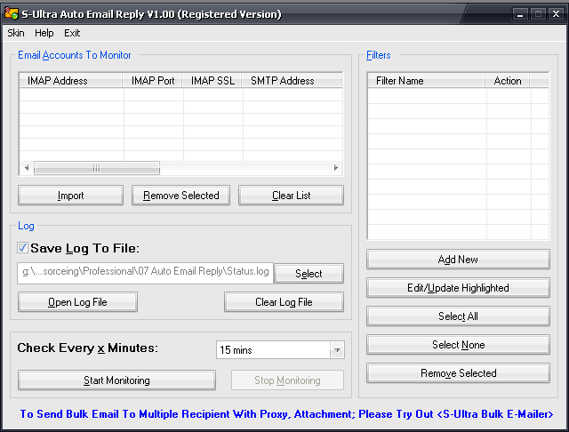 S-Ultra Auto Email Reply 1.00 software screenshot