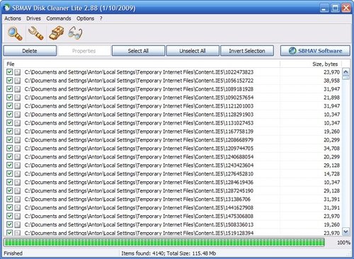 SBMAV Disk Cleaner Lite 3.02 software screenshot