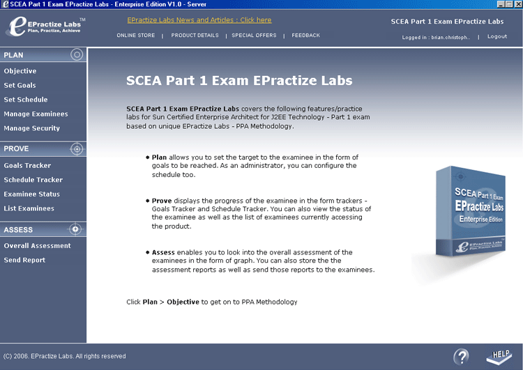 SCEA Part 1 Exam EPractize Labs Enterprise 1.0 software screenshot