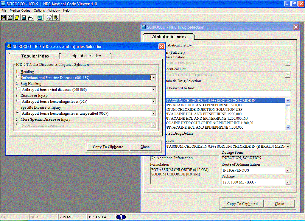 SCIROCCO ICD-9 / NDC Medical Code Viewer 1.0 software screenshot
