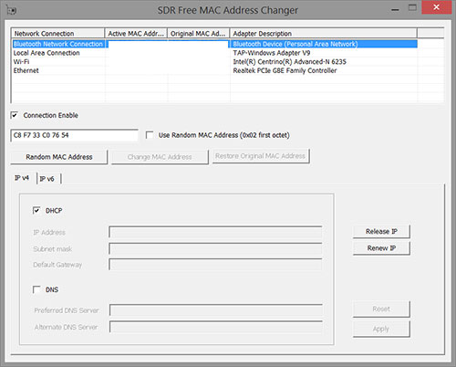 SDR Free MAC Address Changer 1.0 software screenshot