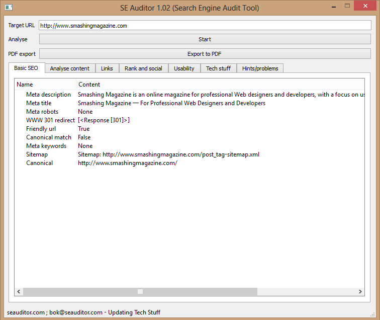 SE Auditor 1.06 software screenshot