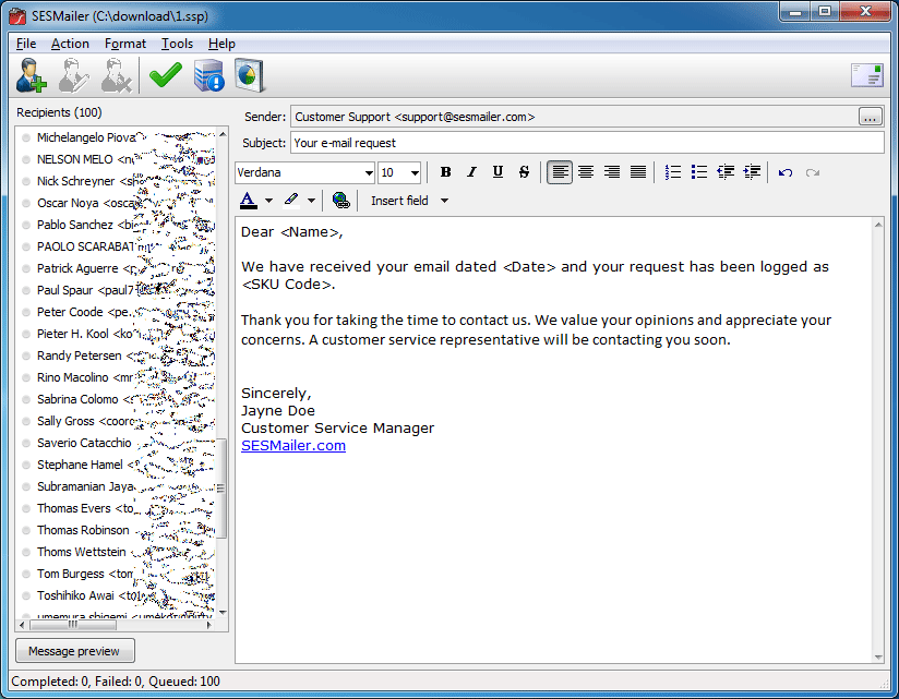 SESMailer 2.2 software screenshot
