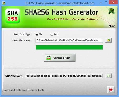 SHA256 Hash Generator 1.5 software screenshot