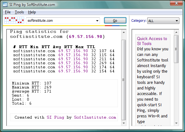 SI Ping 1.0 software screenshot