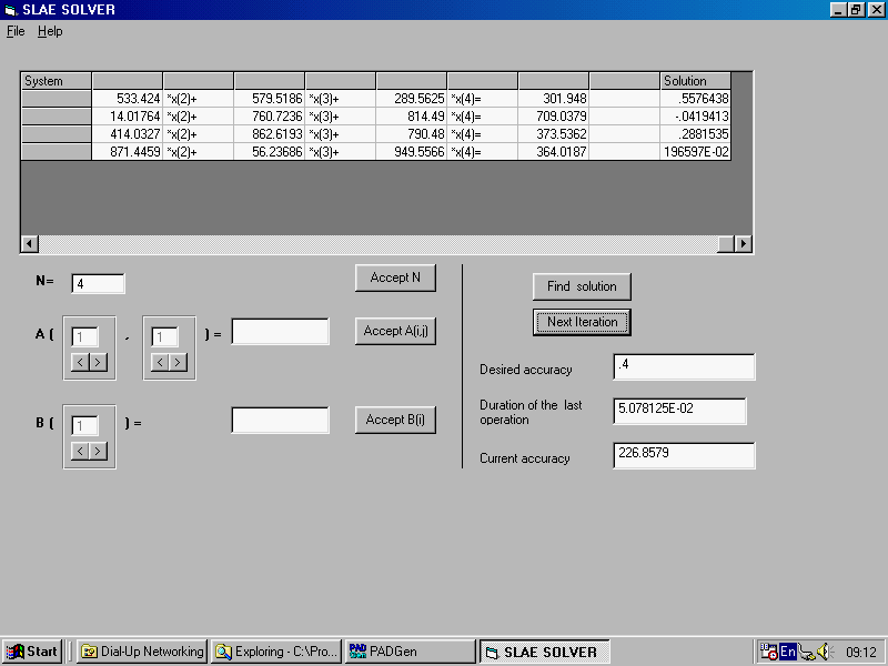 SLAE Solver 1.2 software screenshot