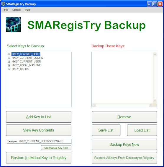 SMARegisTry Backup Portable 1.0.0.4 software screenshot