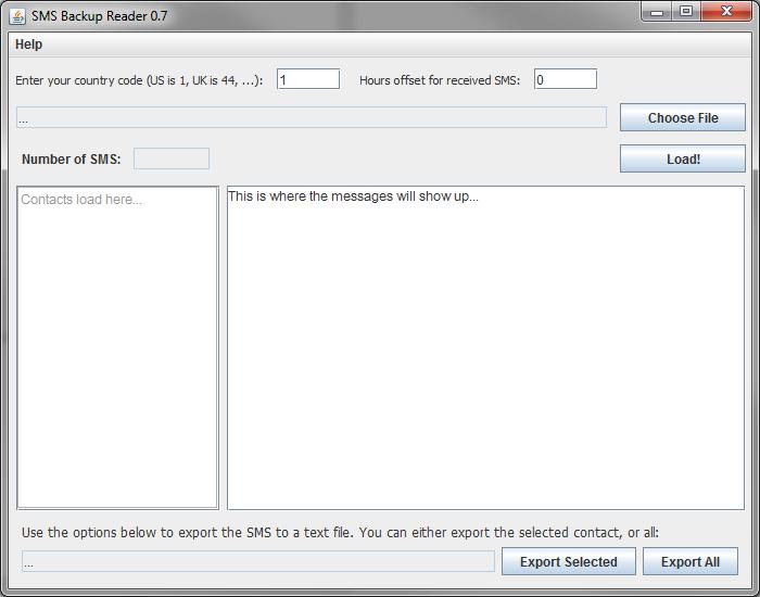 SMS Backup Reader 0.7 software screenshot