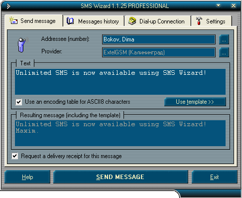 SMS Wizard LITE 2.8 software screenshot