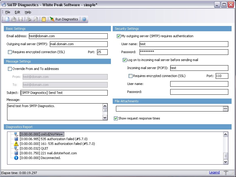 SMTP Diagnostics 1.8 software screenshot