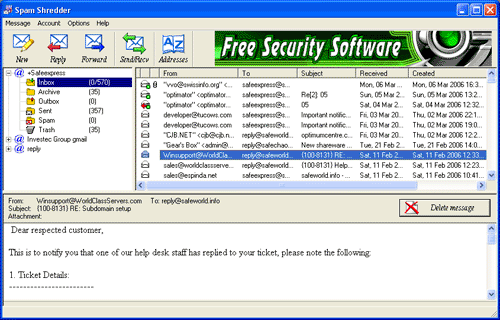 SPAM Shredder 3.1 software screenshot