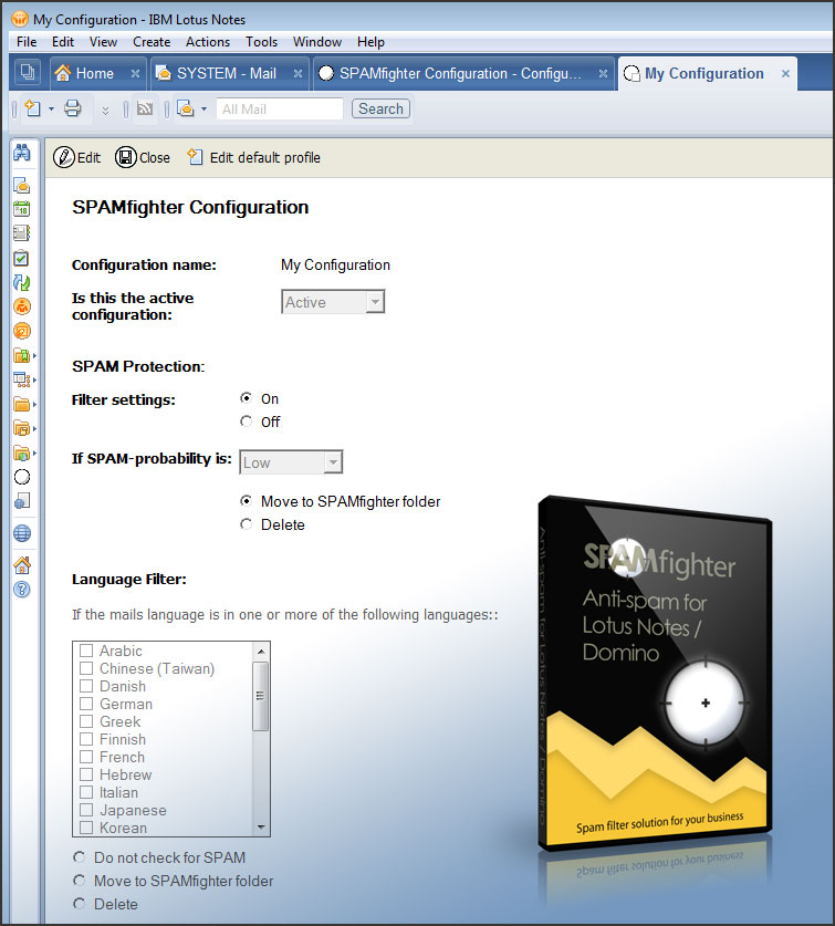 SPAMfighter Domino Module 1.0.6.2 software screenshot
