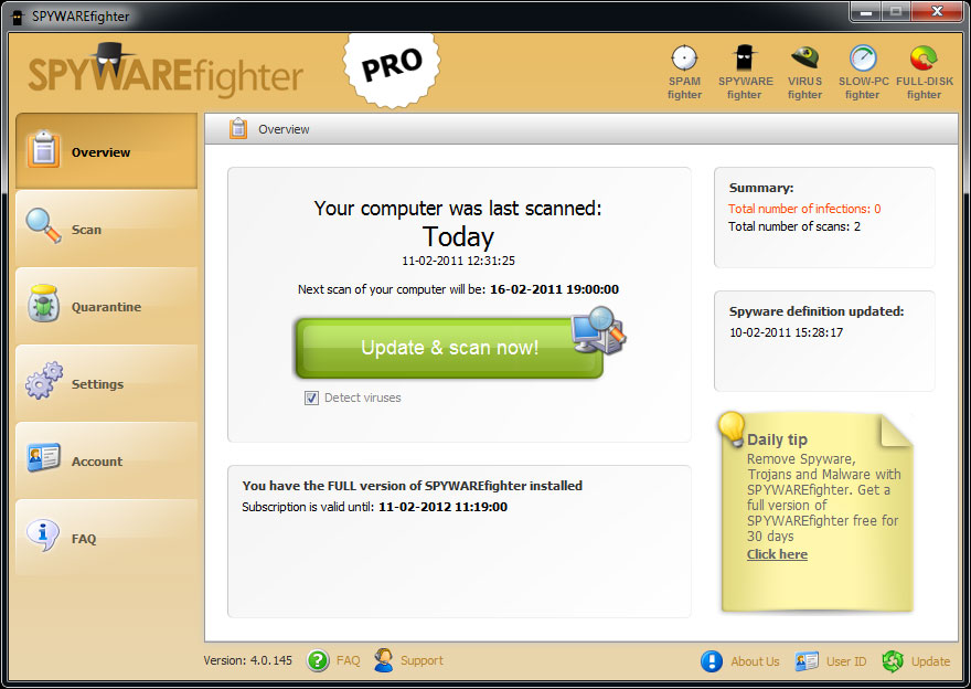 SPYWAREfighter 4.5.155 software screenshot