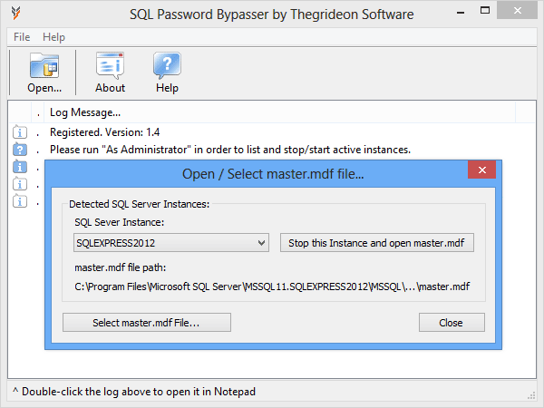 SQL Password Bypasser 2014-01-14 software screenshot