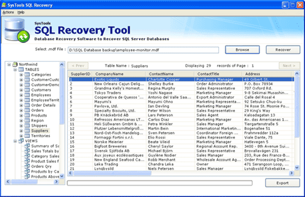 SQL Recovery Tool 4.9 software screenshot