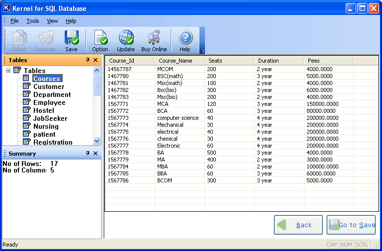 SQL Server Recovery Tool 7.08.01 software screenshot