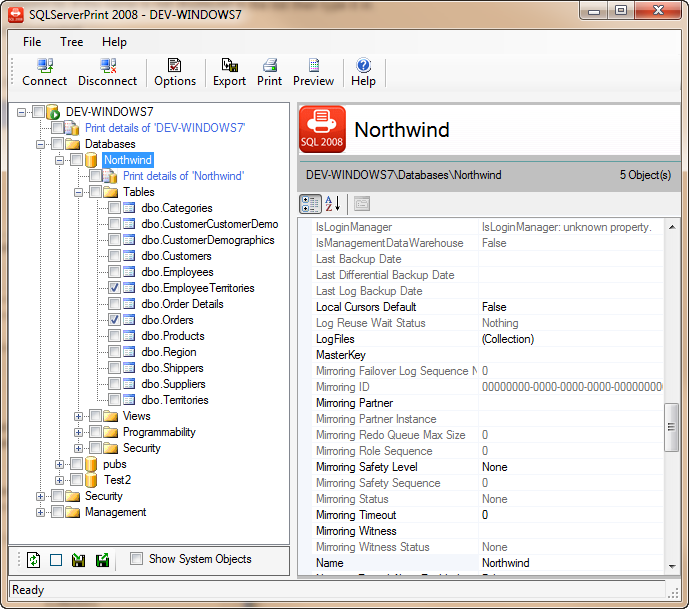 SQLServerPrint 2012 11.0.5 software screenshot
