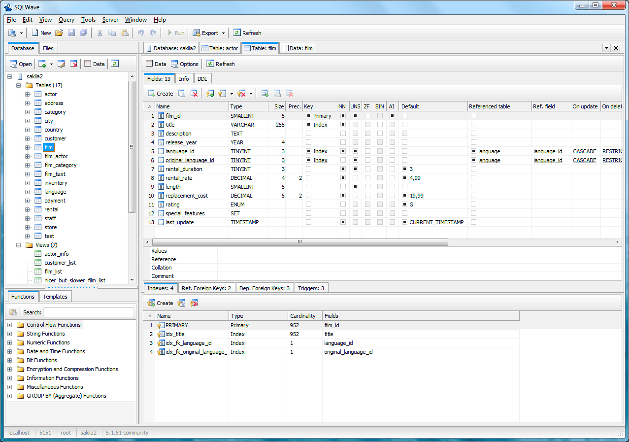 SQLWave MySQL GUI 4.0 software screenshot