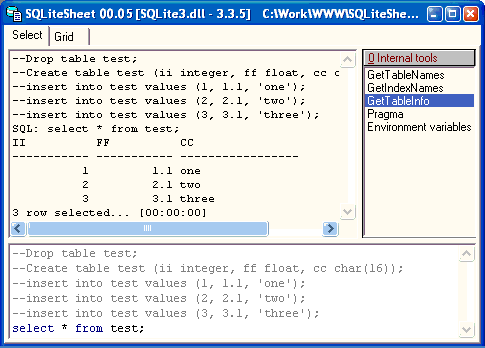 SQLiteSheet 00.05 software screenshot