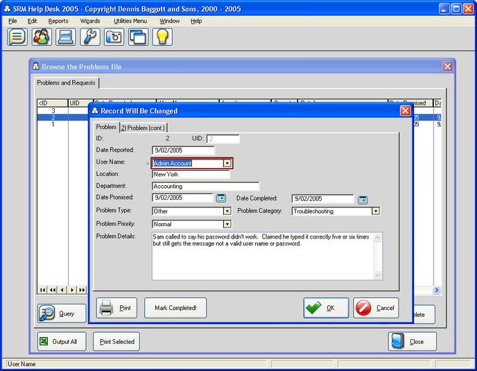 SRM Help Desk 2005 1.0 software screenshot